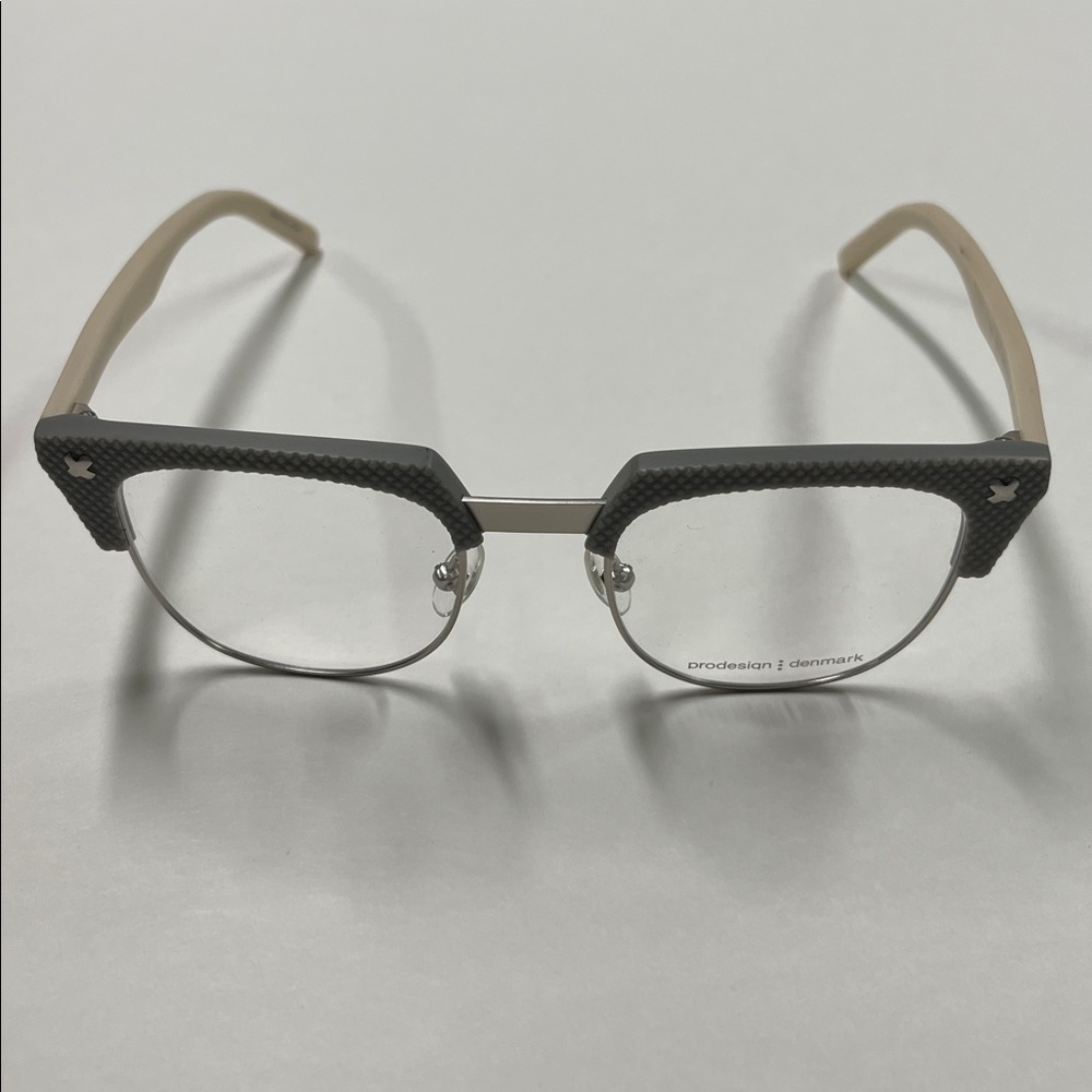 PRO DESIGNS NWOT Retro Cat Eye Texture Front Grey & Vanilla  40-28-140 Eyrglass - Picture 10 of 16